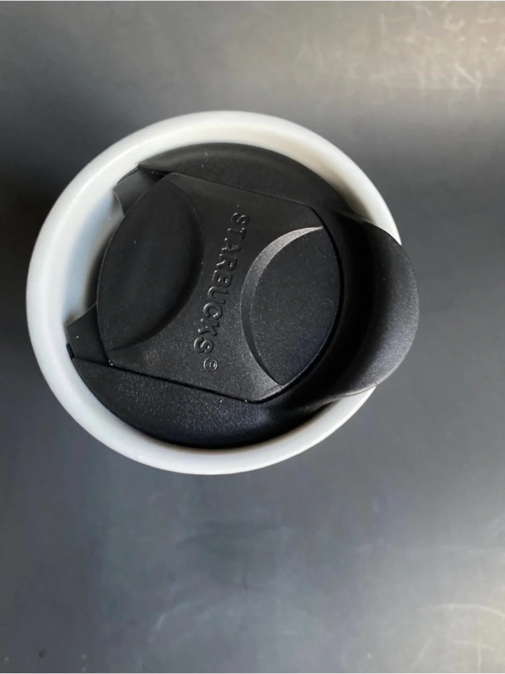 Starbucks White 10oz Ceramic Cup with Green Logo and Black Lid